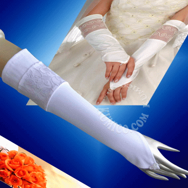 新娘啞光緞造型手套-長 (套指-寬間織花)