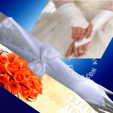 新娘緞布造型手套-長 (套指-蝴蝶結)
