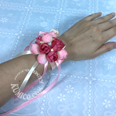 新娘伴娘手腕花-緞帶式(粉紅)